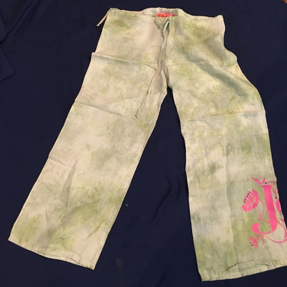 Juicy Couture Green Tie-Dye Capris with Pink Logo